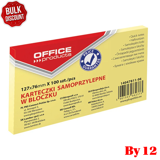 BULK DISCOUNT: Pack of 12 Sticky Note Blocks 127 x 76mm - (Office)